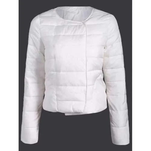 Double Pocket Short Slim Quilted Jacket - White L Denim Fabric Leather Fabric Suede Fabric Double Pocket Short Slim Quilted Jacket - White L Denim Fabric Leather Fabric Suede Fabric
