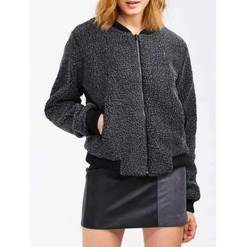Faux Shearling Jacket With Pocket - Deep Gray M Cotton Jacket Linen Jacket Terry Jacket Faux Shearling Jacket With Pocket - Deep Gray M Cotton Jacket Linen Jacket Terry Jacket
