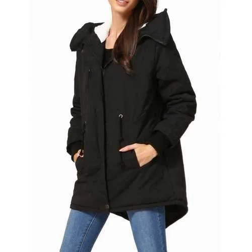 Hooded High Low Parka - Black Xs Hoodie with Bell Sleeves Flared Feminine