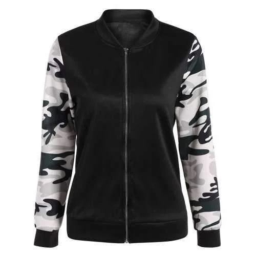 Camouflage Panel Zippered Bomber Jacket - Black M Toggled Jacket Drawstring Jacket Belted Jacket Camouflage Panel Zippered Bomber Jacket - Black M Toggled Jacket Drawstring Jacket Belted Jacket