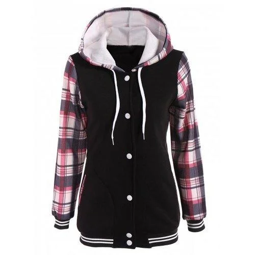 Varsity Striped Plaid Jacket with Hood - Light Red M Lace Jacket Ribbed Jacket Sequined Jacket Varsity Striped Plaid Jacket with Hood - Light Red M Lace Jacket Ribbed Jacket Sequined Jacket