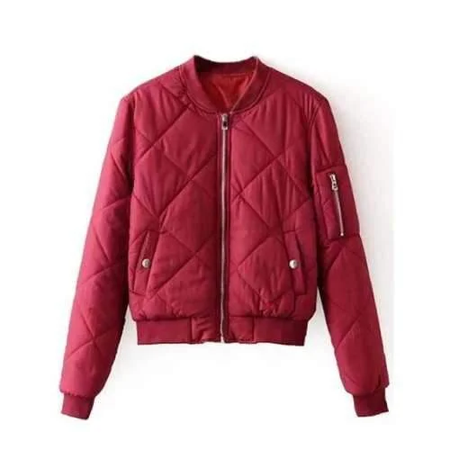 Zipper Diamond Quilted Bomber Jacket - Burgundy L Satin Fabric Silk Fabric Chiffon Fabric Zipper Diamond Quilted Bomber Jacket - Burgundy L Satin Fabric Silk Fabric Chiffon Fabric