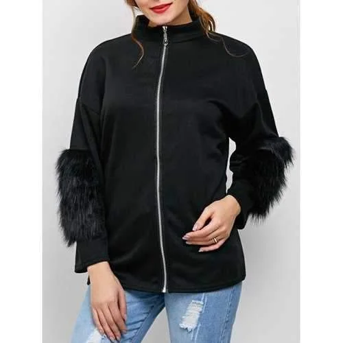 Zipper Faux Fur Drop Shoulder Jacket - Black L Hooded Jacket Caped Jacket Shawl Collar Jacket Zipper Faux Fur Drop Shoulder Jacket - Black L Hooded Jacket Caped Jacket Shawl Collar Jacket