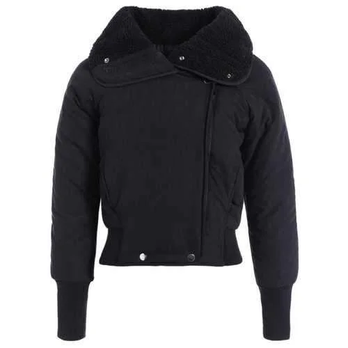 Zip Shearling Panel Cropped Padded Jacket - Black One Size Hoodie Zip-Up Jacket Button-Up Jacket Zip Shearling Panel Cropped Padded Jacket - Black One Size Hoodie Zip-Up Jacket Button-Up Jacket