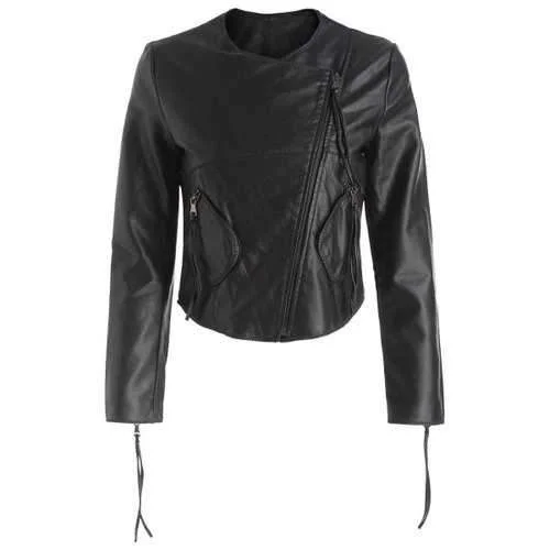 Double Pockets Zipper Fly Faux Leather Jacket - Black M Appliqued Jacket Beaded Jacket Sequined Jacket Double Pockets Zipper Fly Faux Leather Jacket - Black M Appliqued Jacket Beaded Jacket Sequined Jacket