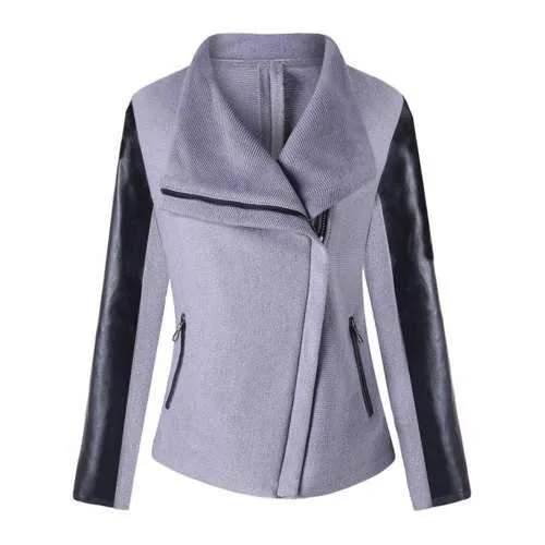 Zipped PU Leather Panel Turndown Collar Jacket - Gray M Bomber Jacket Anorak Windbreaker Zipped PU Leather Panel Turndown Collar Jacket - Gray M Bomber Jacket Anorak Windbreaker