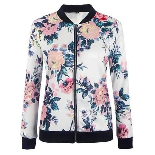 Women's Fashion Wild Printing Long-Sleeved Slim Jacket - White 2xl Chenille Fabric Brocade Fabric Lace Fabric Women's Fashion Wild Printing Long-Sleeved Slim Jacket - White 2xl Chenille Fabric Brocade Fabric Lace Fabric