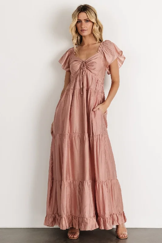 Agatha Maxi Dress | Dusty Mauve Comfortable Satin Maxi Dress