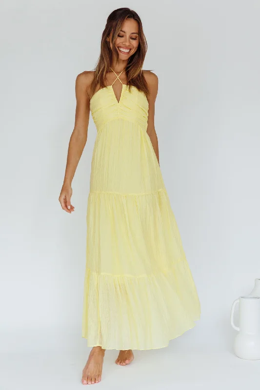 Asiah Halterneck Maxi Dress Lemon Fashionable Chiffon Maxi Dress