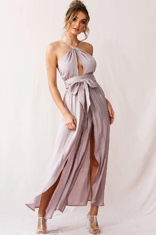 Athena High Split Maxi Dress Mauve Casual Maxi Dress with Pockets