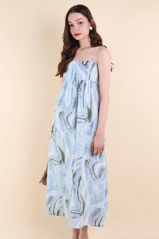 BELLA ABSTRACT MAXI DRESS IN BLUE Chic Off-Shoulder Maxi Dress