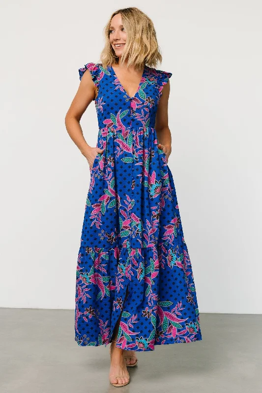 Biscayne Maxi Dress | Indigo Print Classic Strapless Maxi Dress