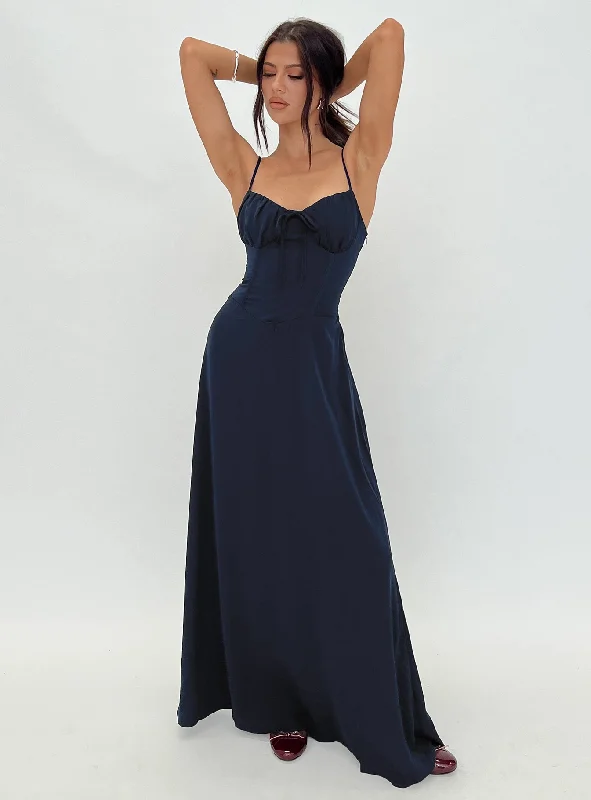 Eleanora Maxi Dress Navy Trendy Ruffled Maxi Dress