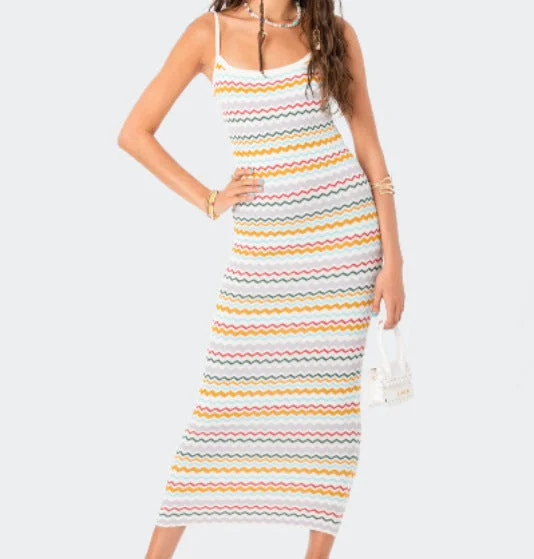 Campbell Striped Knit Maxi Dress Trendy A-Line Maxi Dress