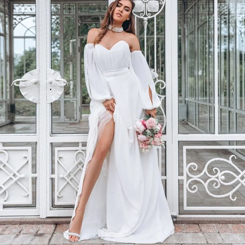 Can't Hurry Love Off The Shoulder Maxi Dress - Off White Stylish Off-Shoulder Maxi Dress