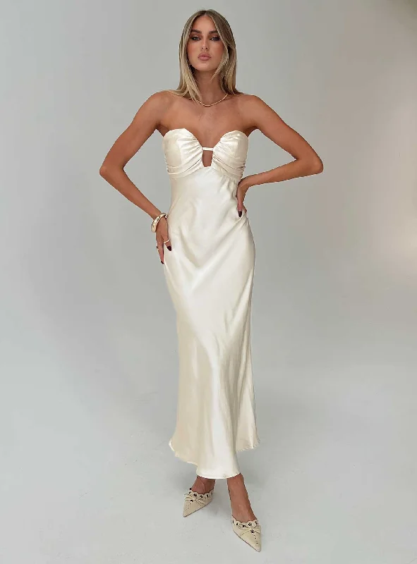 Cyprian Strapless Maxi Dress Champagne Cozy Knit Maxi Dress