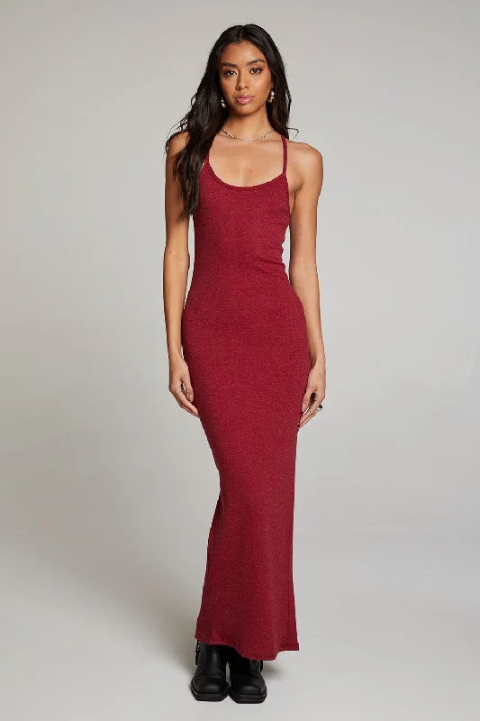 Emma Blood Red Maxi Dress Elegant Maxi Dress with Slit