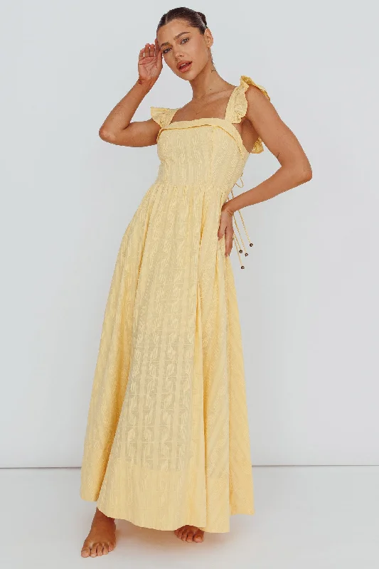 Greatest Hits Ruffle Strap Maxi Dress Yellow Comfortable Maxi Dress with Belt