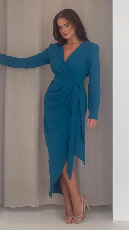 Harley Teal Wrap Maxi Dress Fashionable Off-Shoulder Maxi Dress