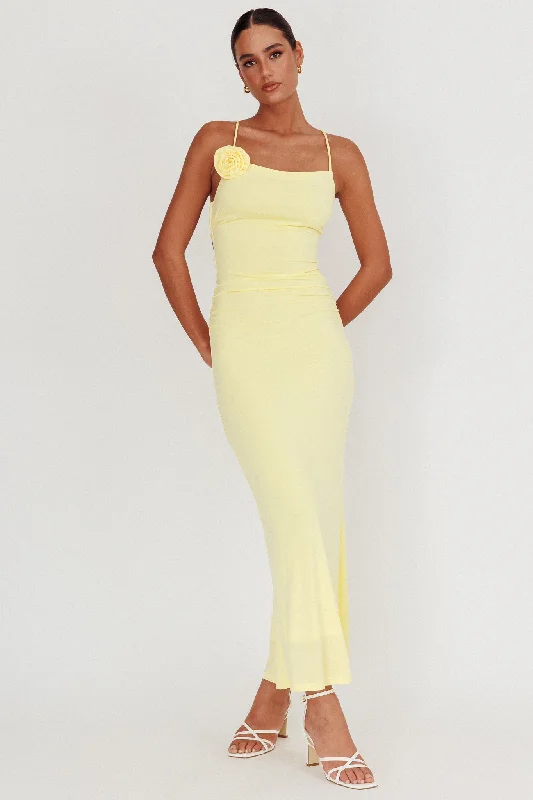 Ignite Rosette Backless Maxi Dress Lemon Cozy Ribbed Maxi Dress