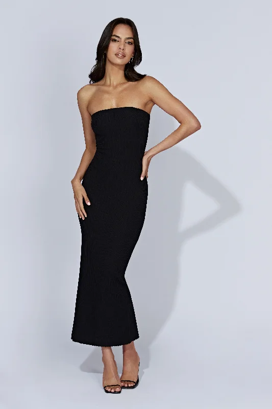 Imani Strapless Knit Maxi Dress - Black Elegant Tiered Maxi Dress