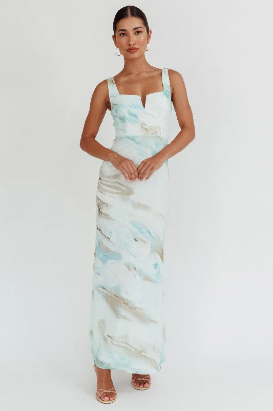 Jovelle Strappy Back Maxi Dress Marble Blue Elegant Lace-Up Maxi Dress