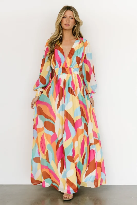 Lawson Maxi Dress | Multi Print Elegant Maxi Dress with Ruffles