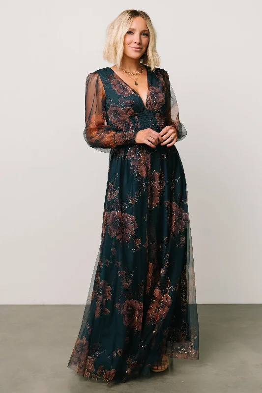 Layla Tulle Maxi Dress | Copper + Blue Metallic Cozy Knitted Maxi Dress