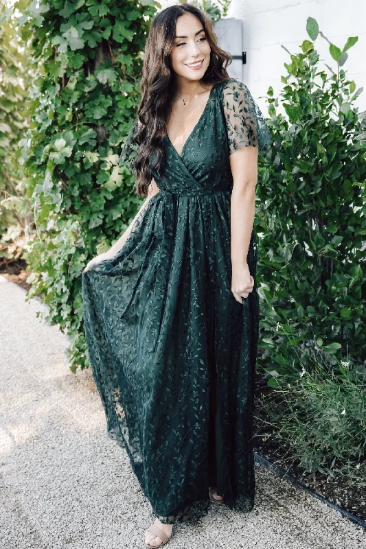 Marseille Embossed Maxi Dress | Green Comfortable Maxi Dress with Slits