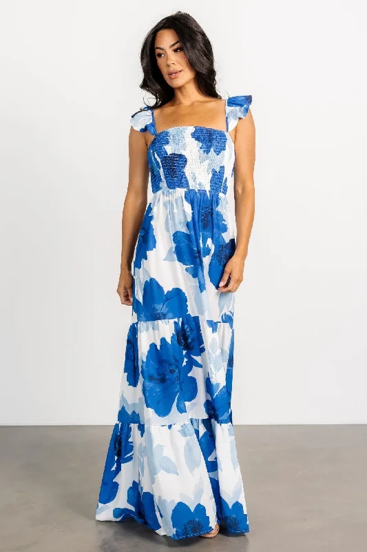 Mikaela Maxi Dress | Blue Floral Chic Off-Shoulder Maxi Dress