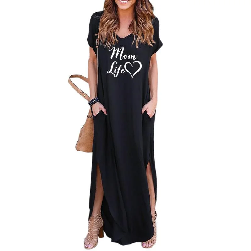 MOM Life Print women maxi dress fashion clothes american dresses Plus Size long vestidos sexy 2022 summer casual dress Trendy Maxi Dress with Straps