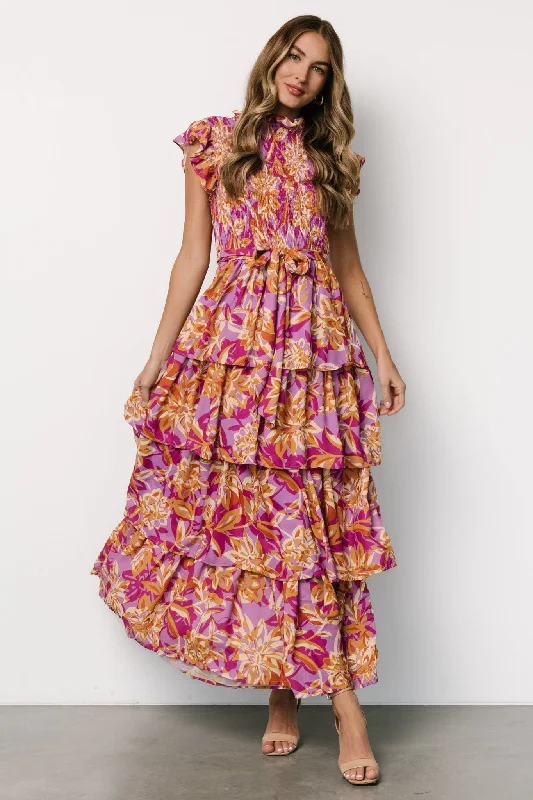 Mya Smocked Maxi Dress | Orchid + Gold Print Classic Strapless Maxi Dress