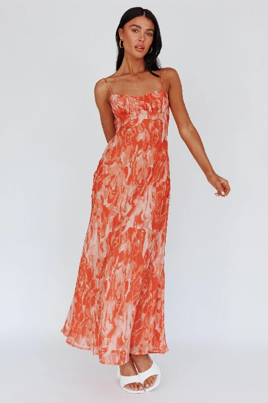 Nerida Twist Back Maxi Dress Swirl Orange Comfortable Flowy Maxi Dress