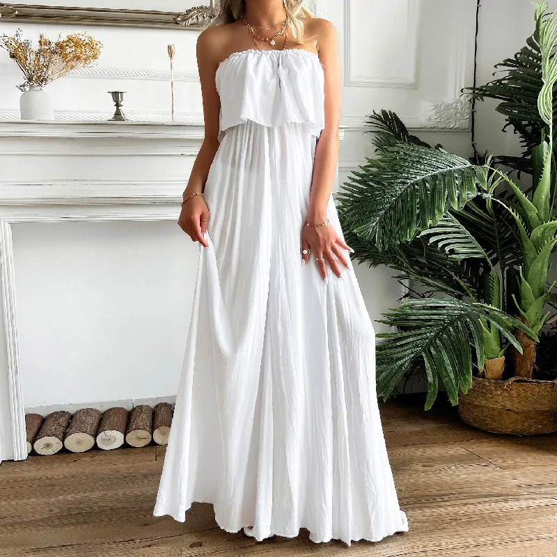 Positive Energy Strapless Maxi Dress - Off White Comfortable Flowy Maxi Dress