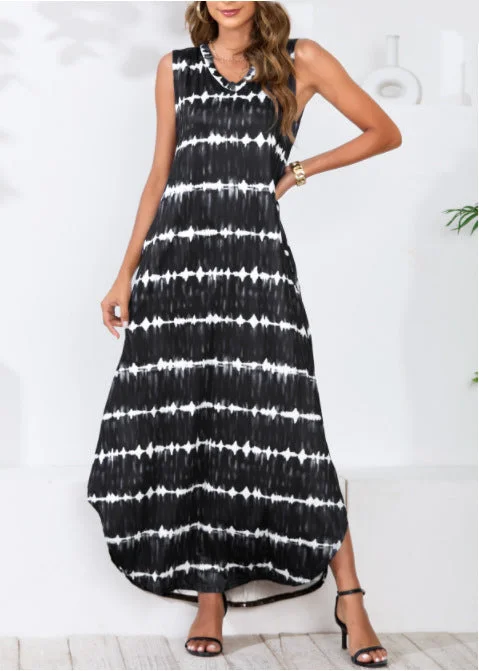 Powell Striped Adjustable Maxi Dress - Black Cozy Knitted Maxi Dress