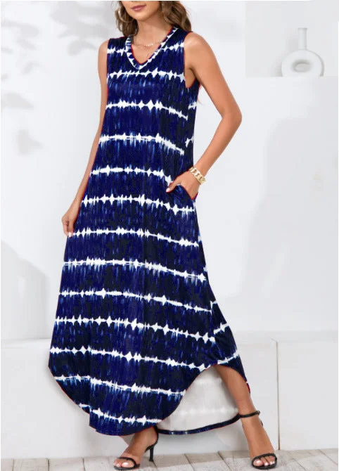 Powell Striped Adjustable Maxi Dress - Navy Elegant Velvet Maxi Dress