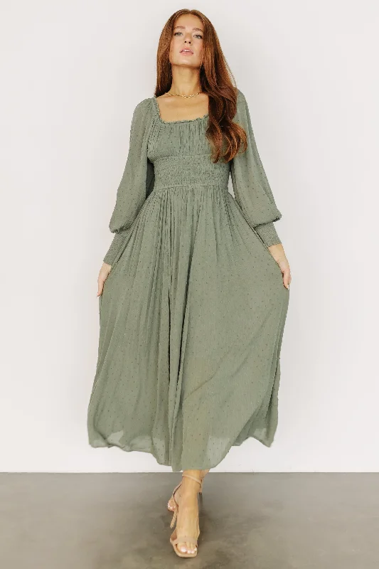 Renata Dot Maxi Dress | Dusty Olive Elegant Floral Maxi Dress