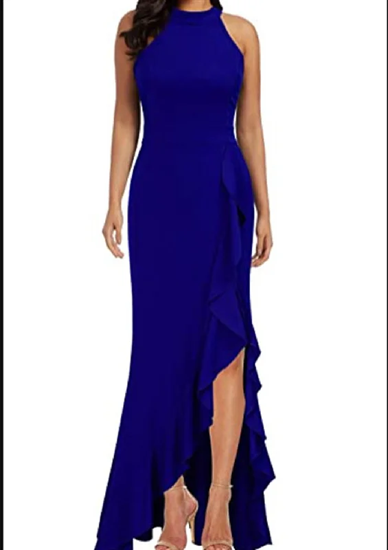 Sunlit Soiree Satin High Low Ruffle Maxi Dress - Cobalt Blue - FINAL SALE Stylish One-Shoulder Maxi Dress