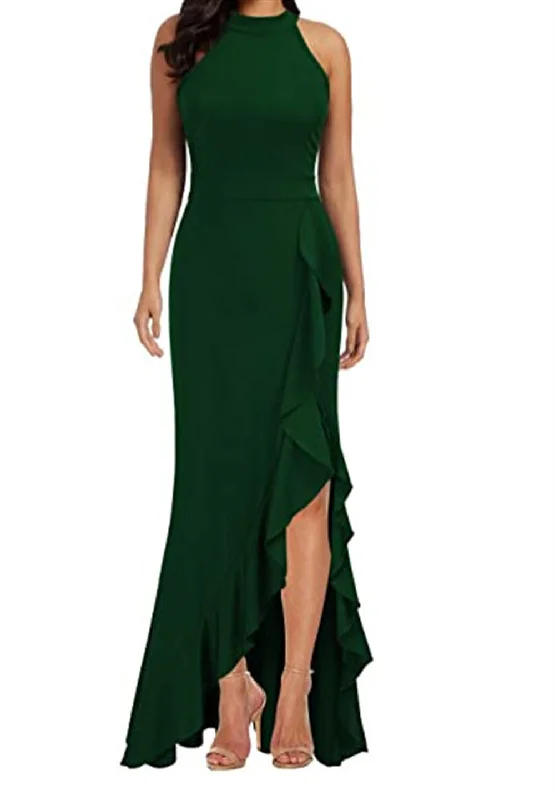 Sunlit Soiree Satin High Low Ruffle Maxi Dress - Green Mint - FINAL SALE Trendy Button Front Maxi Dress