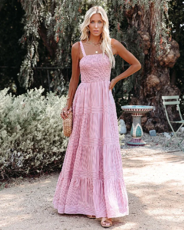 Sunshower Cotton Tiered Maxi Dress - Dusty Rose Cozy Open-Back Maxi Dress