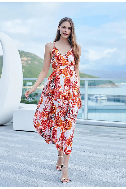 Take Me To Paradise Printed Maxi Dress - Salmon Comfortable Cotton Maxi Dress