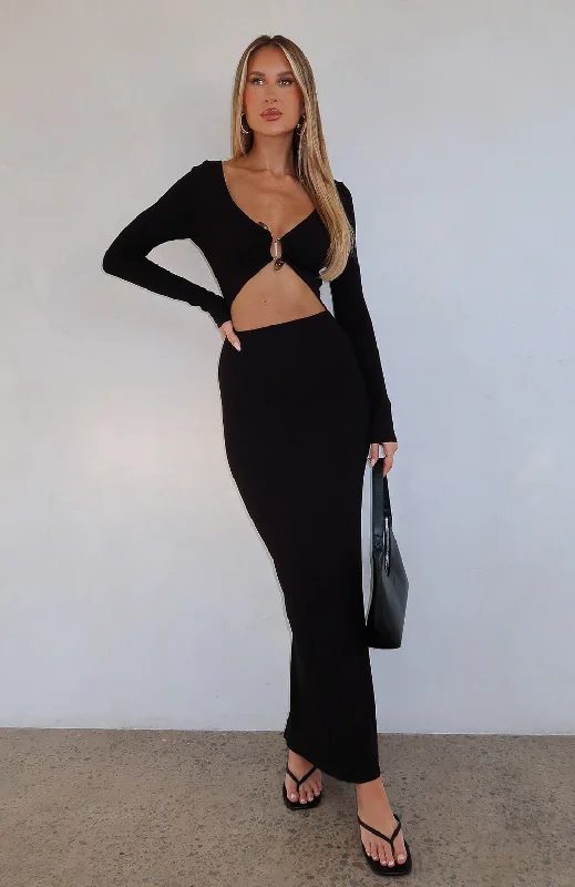 Thinking Clearly Long Sleeve Maxi Dress Black Cozy Wrap Maxi Dress