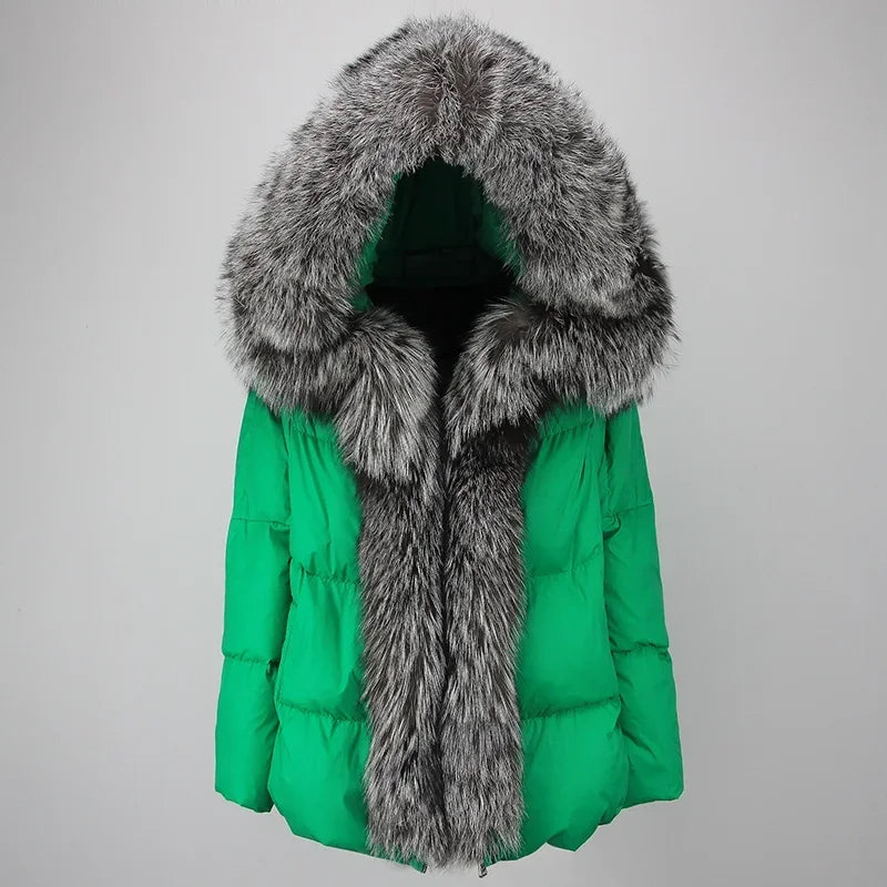 Real Fox Fur Coat Winter Women New Natural Collar Thick Warm  Hooded Duck Down Jacket Luxury Outwear Female Loose Cotton Jacket Linen Jacket Terry Jacket