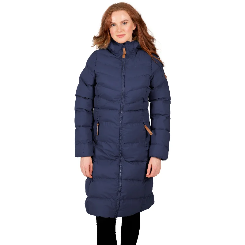 Audrey Women's Padded Long Length Jacket in Navy Tailored Jacket Straight Jacket A-Line Jacket