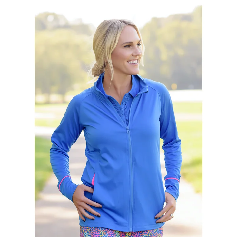 Front Nine Full Zip Golf Jacket-Bright Blue with Hot Pink Nylon Jacket Polyester Jacket Spandex Jacket