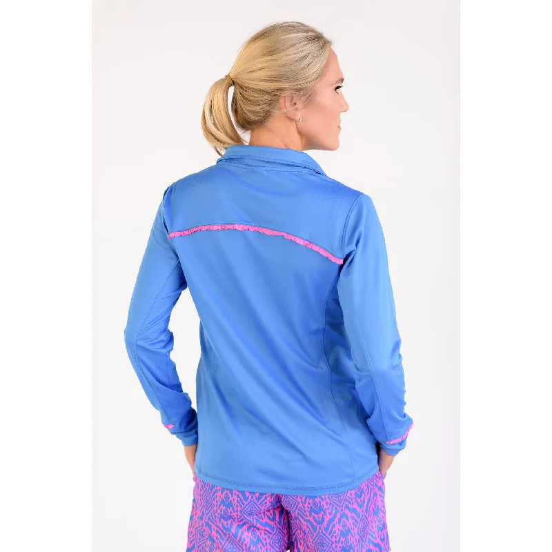 Even Par Quarter Zip Golf Jacket- Bright Blue w/Hot Pink Fleece Fabric Down Fabric Feather Fabric