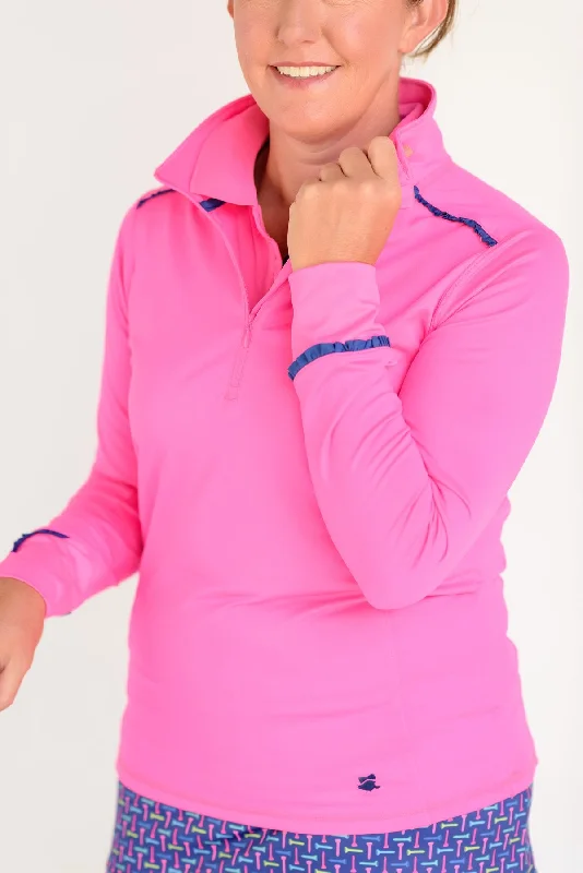 Even Par Quarter Zip Golf Jacket - Hot Pink w/Navy Appliqued Jacket Beaded Jacket Sequined Jacket