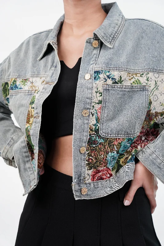 Floral Breeze Denim Jacket Oversized Jacket Tailored Jacket Straight Jacket