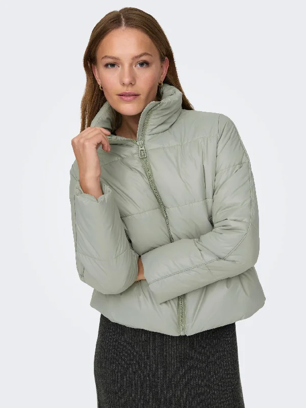 JDY Taunes Ladies Short Padded Jacket-SEA GRASS Fleece Fabric Down Fabric Feather Fabric