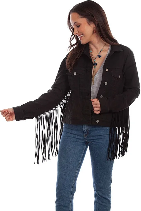 LADIES BLACK DENIM FRINGE JACKET Chenille Jacket Brocade Jacket Lace Jacket